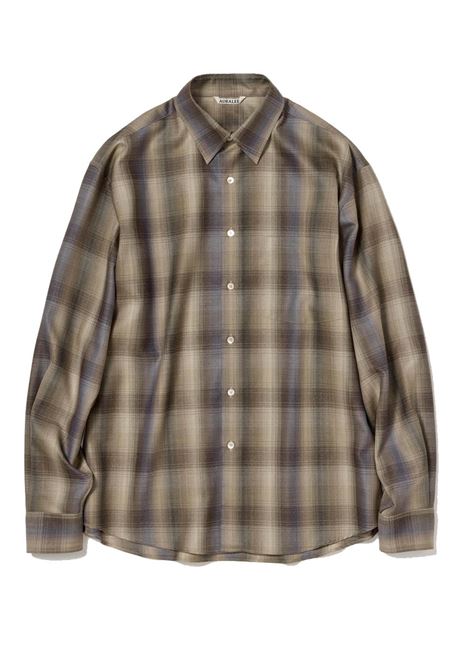 super light wool checkman brown and green AURALEE | A25AS01LCBROWN BLUE CHECK